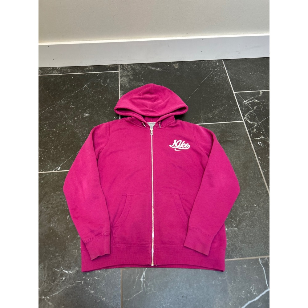 Nike Mens Full Zip Hoodie Magenta Pink Script Logo Fleece Sweatshirt XL